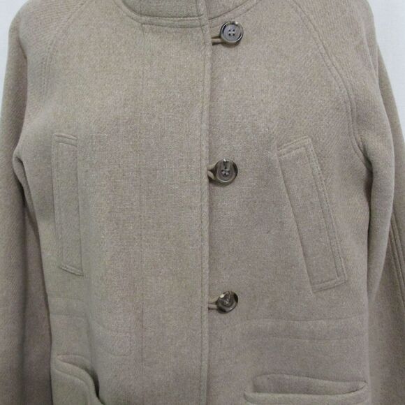 J Crew Womens 6 Hooded Coat Stadium Cloth by Nello Gori Wool Blend Beige Zip - Picture 5 of 10